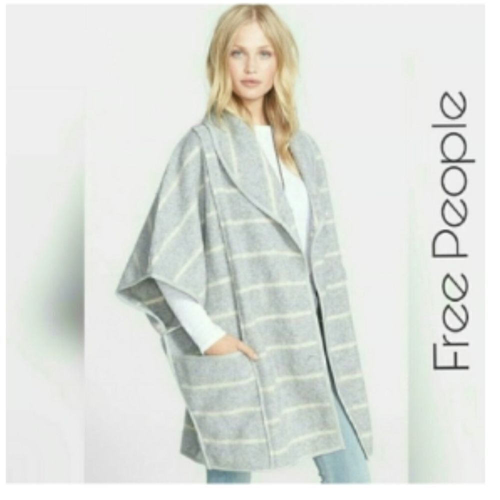 Free People Wool Blend Blanket Poncho Coat Boho Western Hippie Size Medium - Picture 3 of 11